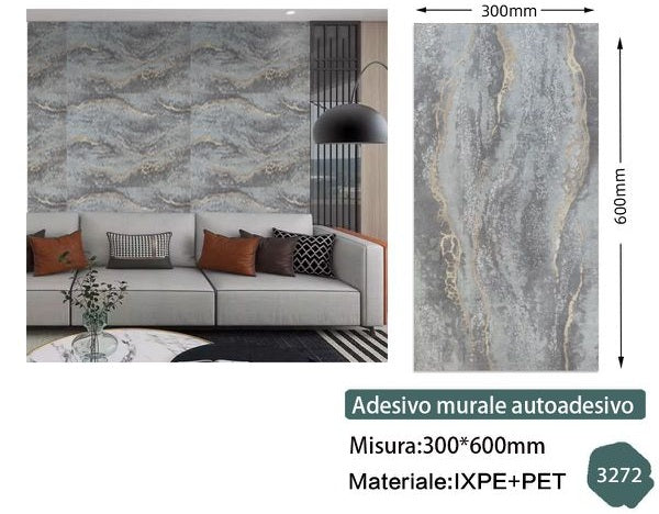 Rotolo adesivo 60x30 - Effetto Marmo Grigio Venature Dorate