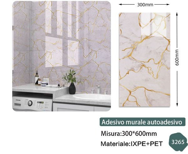Rotolo adesivo 60x30 - Effetto Marmo Bianco Venature Dorate