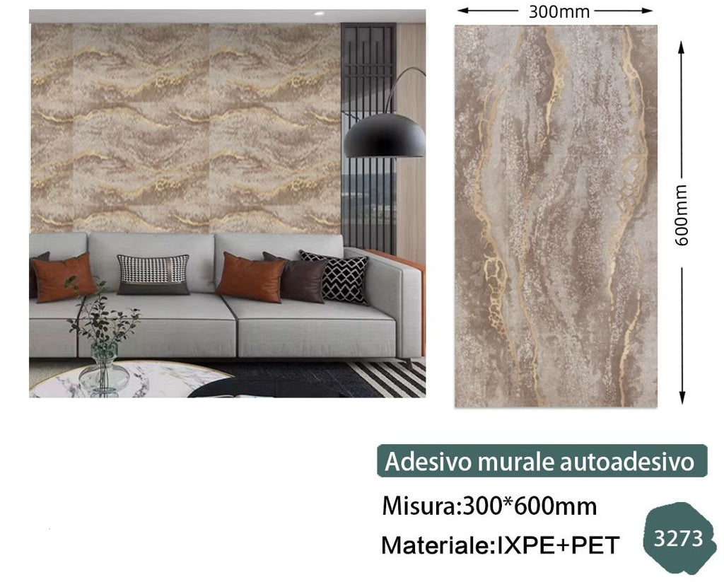 Rotolo adesivo 60x30 - Effetto Marmo Marrone Venature Dorate