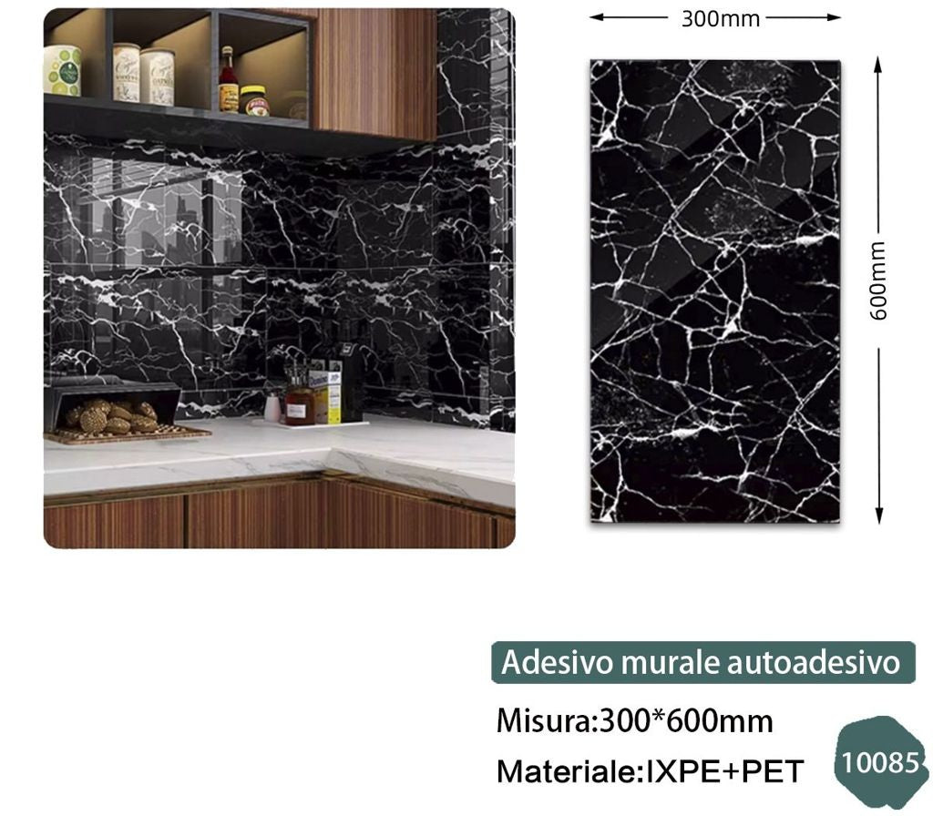 Rotolo adesivo 60x30 - Effetto Marmo Nero Venature Dorate