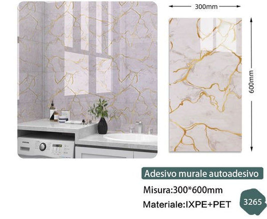 Rotolo adesivo 60x30 - Effetto Marmo Bianco Venature Dorate