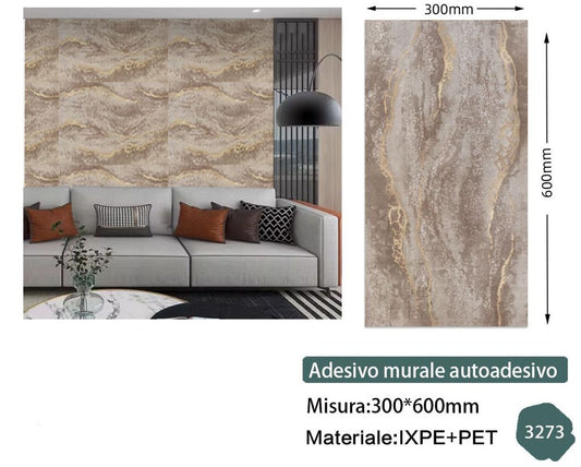 Rotolo adesivo 60x30 - Effetto Marmo Marrone Venature Dorate